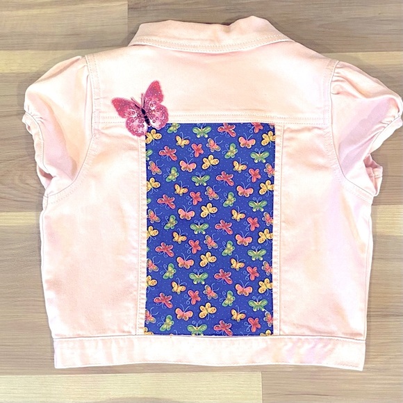 OOAK Pink Puff Sleeve Jacket with butterflies. Size 9 - Picture 3 of 9